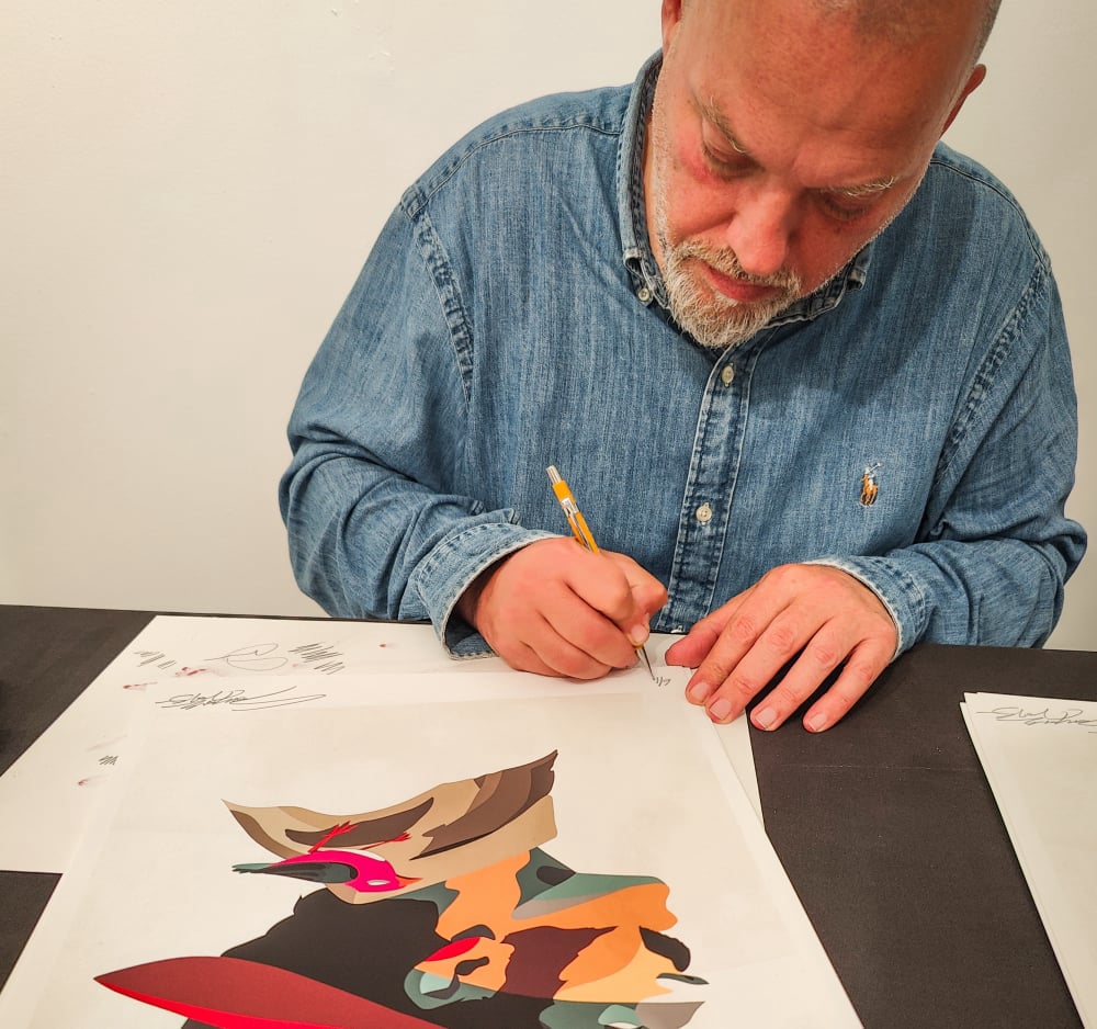 PRINT SIGNING BY STREET ARTIST SOZYONE FOR EL MALO SOLO URBAN ART SHOW NEW YORK CLLCTV.NYC GALLERY