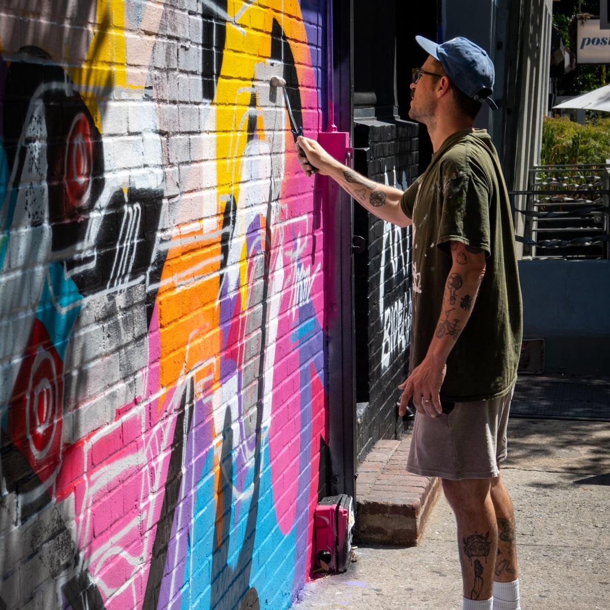 WORK IN PROGRESS STREET ART MURAL BY PSOMAN FOR HALOS SOLO URBAN ART SHOW NEW YORK CLLCTV.NYC GALLERY