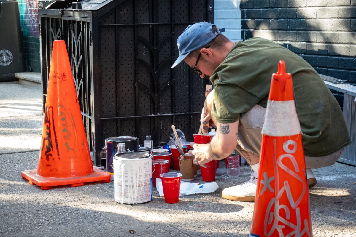 WORK IN PROGRESS STREET ART MURAL BY PSOMAN FOR HALOS SOLO URBAN ART SHOW NEW YORK CLLCTV.NYC GALLERY