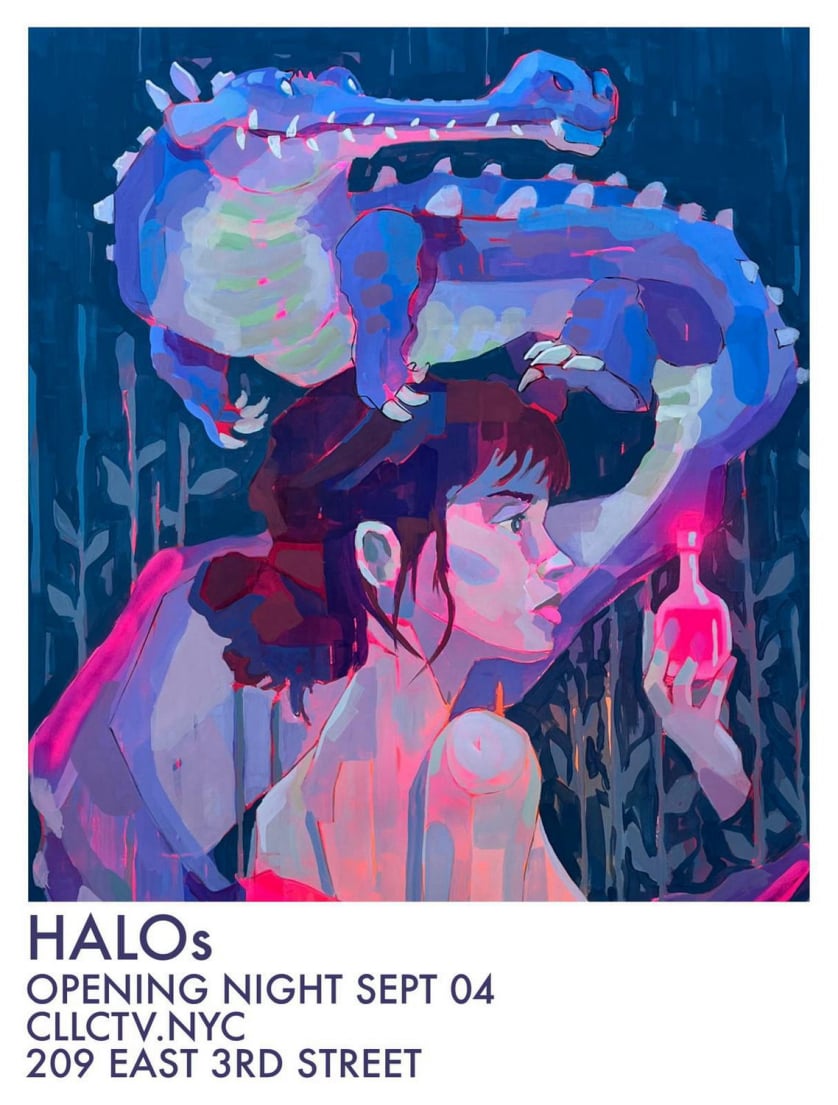 POSTER FOR HALOS SOLO URBAN ART SHOW BY STREET ARTIST PSOMAN NEW YORK CLLCTV.NYC GALLERY