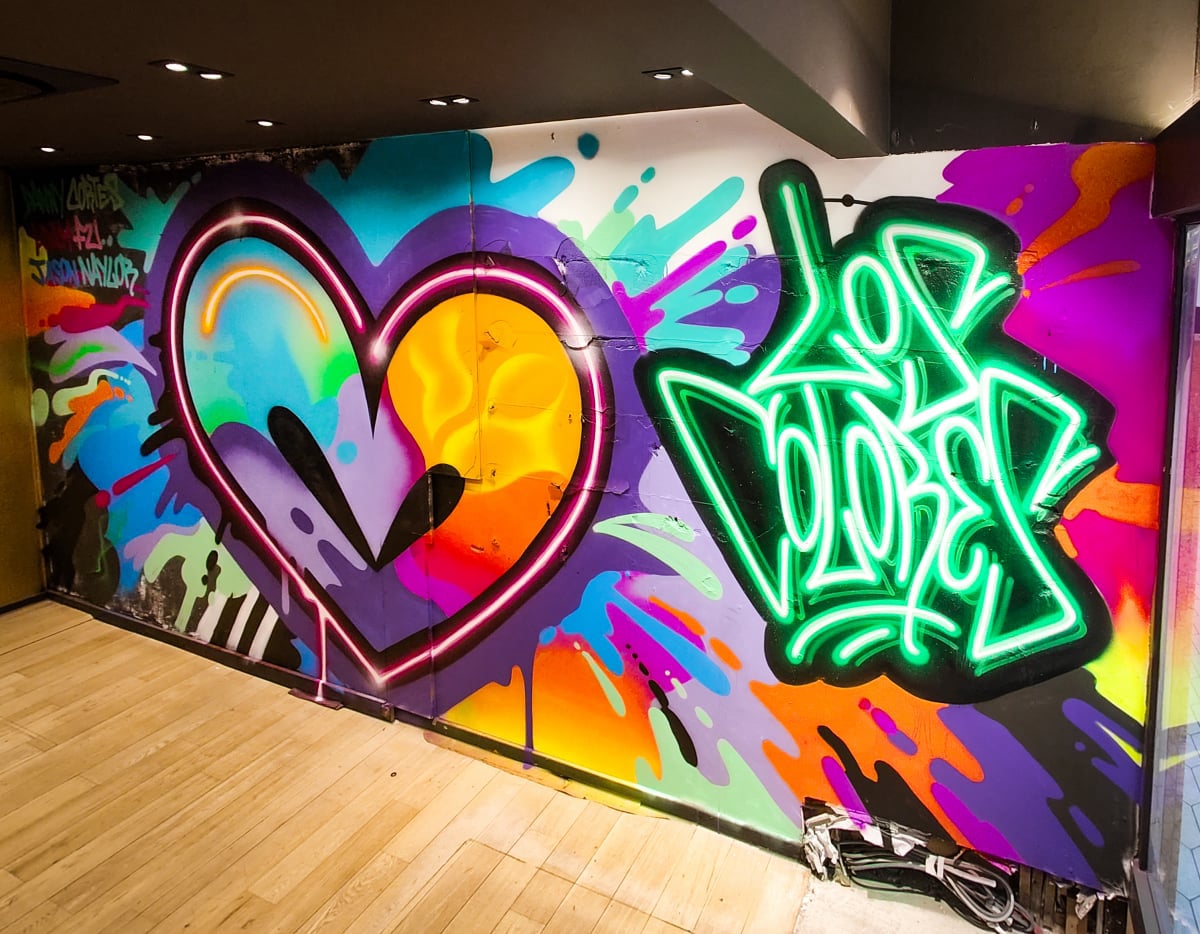 STREET ART MURAL BY JASON NAYLOR AND ADAM FUJITA FOR LOS COLORES GROUP URBAN ART SHOW LIEGE BELGIUM AT THE BURONZU GALLERY