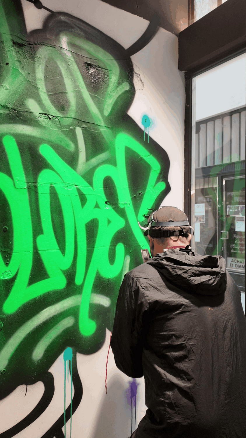 WORK IN PROGRESS STREET ART MURAL BY JASON NAYLOR AND ADAM FUJITA FOR LOS COLORES GROUP URBAN ART SHOW LIEGE BELGIUM AT THE BURONZU GALLERY